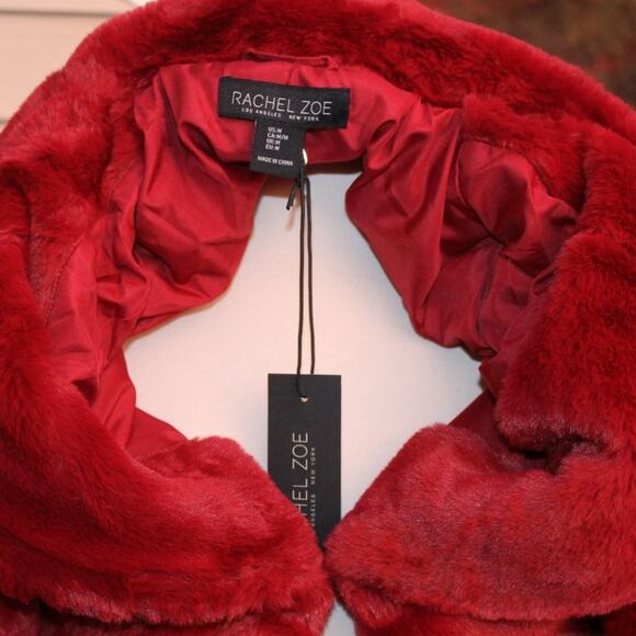Rachel Zoe Women's Red Faux Fur Teddy Coat Ultra Soft Shawl Collar Size Medium - Picture 8 of 10